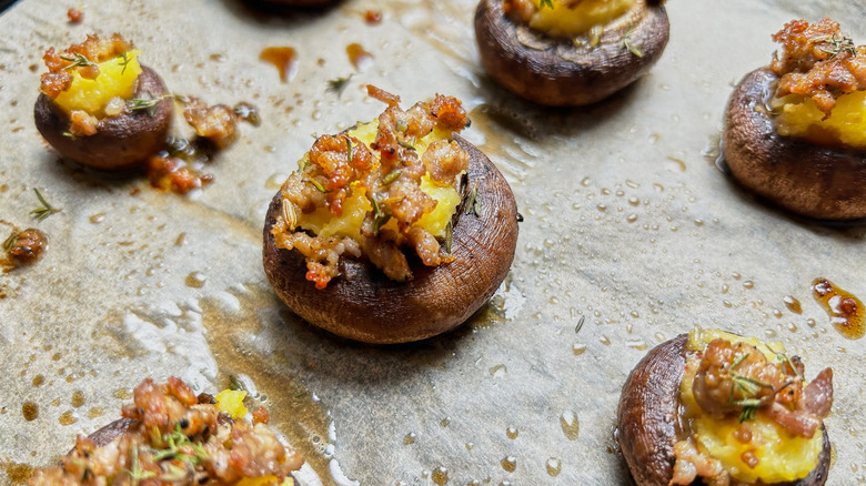 baked mushrooms on sheet tray