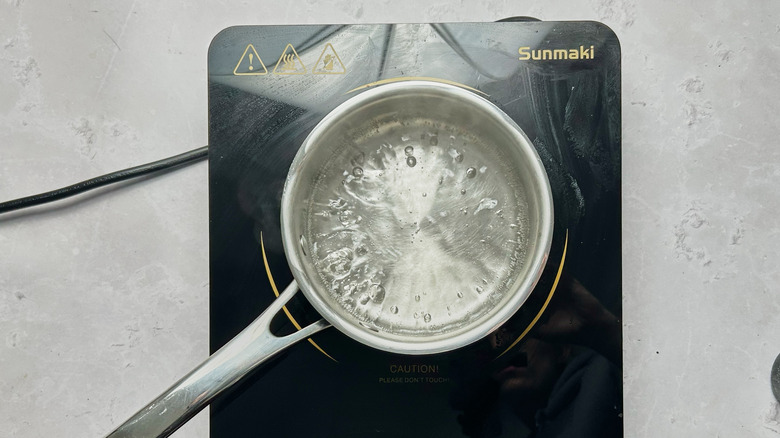 boiling water in a saucepan