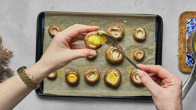 stuffing mushrooms with polenta