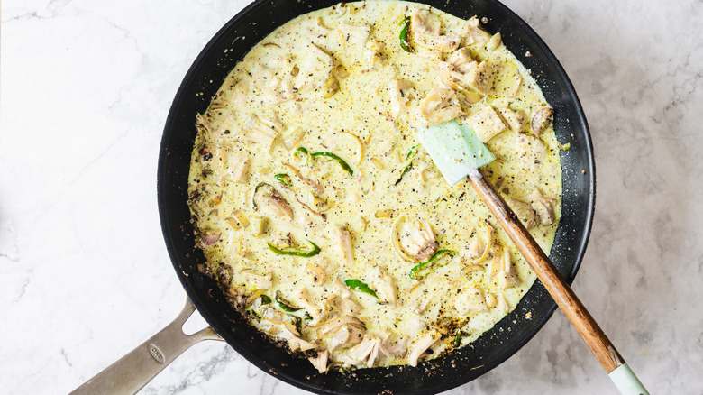 Pan of jackfruit curry with coconut milk