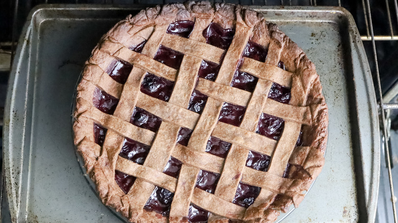 cherry pomegranate cocoa pie with lattice top