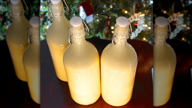 ponche crema in glass bottles