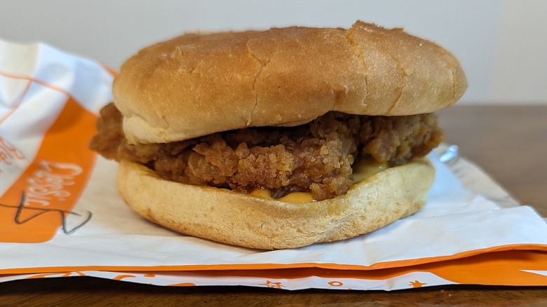 Popeye's chicken sandwich on bag