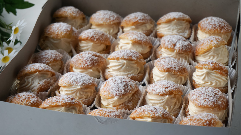 Cream puffs in pastry box