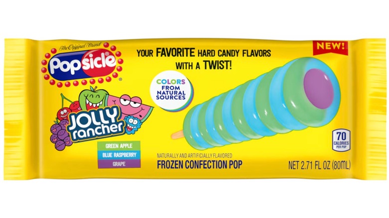 A  single-serve Jolly Rancher Popsicle package on white background