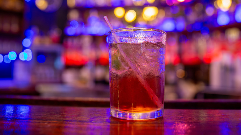 Vodka cranberry cocktail on a bar top