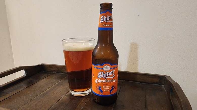 Shiner Oktoberfest bottle and glass