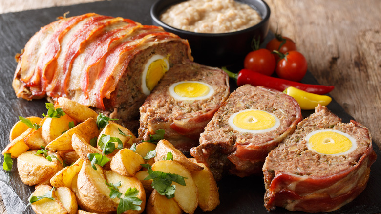 meatloaf with hardboiled eggs