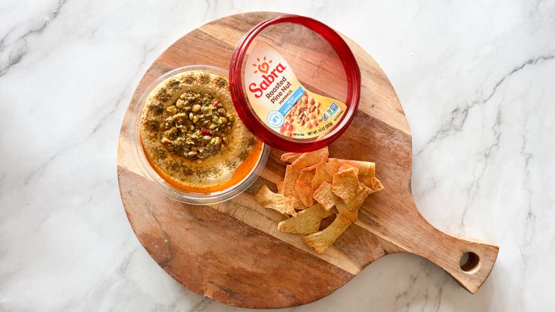 Roasted pine nut hummus with chips