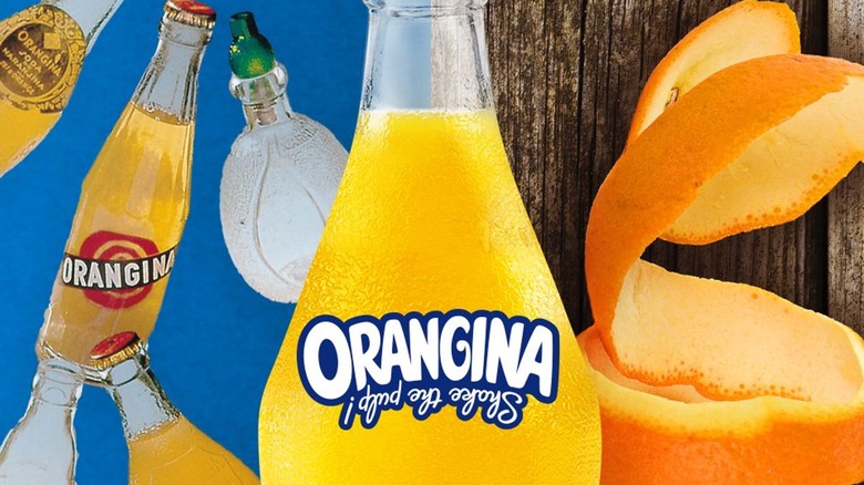 Vintage and modern Orangina bottles