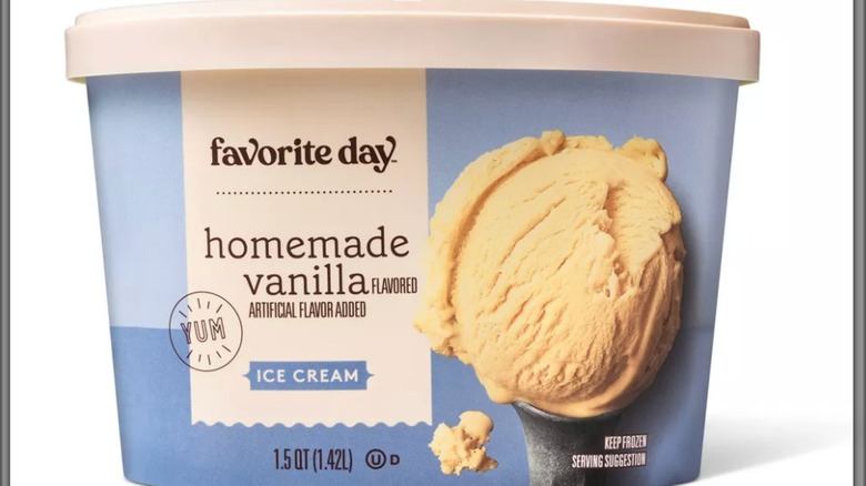 Container of Favorite Day homemade vanilla ice cream