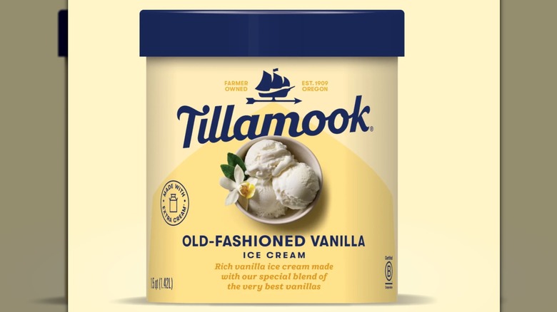 Tillamook container of vanilla ice cream