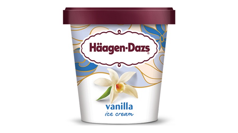 A container of Haagen-Dazs vanilla ice cream