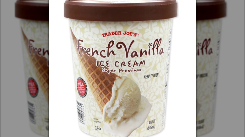 A container of Trader Joe's French vanilla ice cream