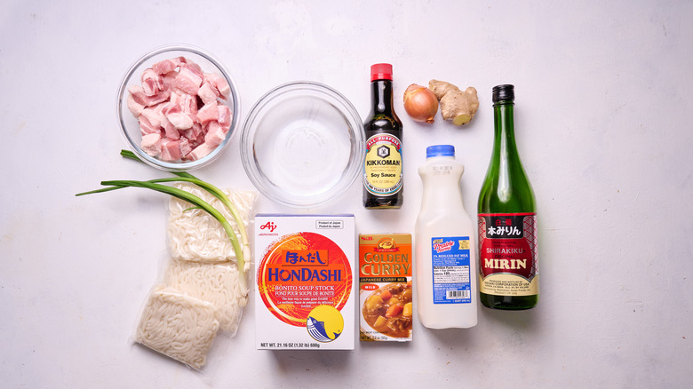 japanese curry udon ingredients on a table