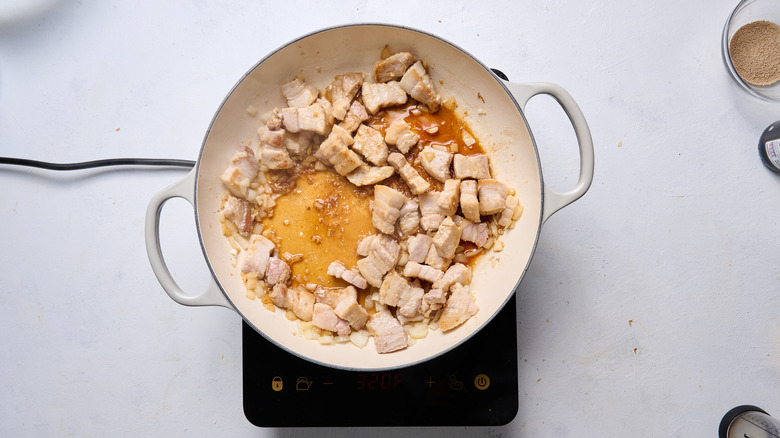 pork belly and soy sauce in pot