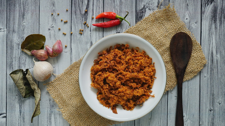 Indonesian pork floss on table