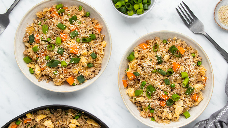 pork fried rice in bowls 