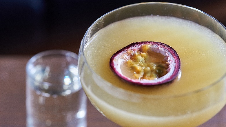 close up of passion fruit garnish