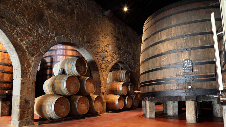 wine cask and oak barrels