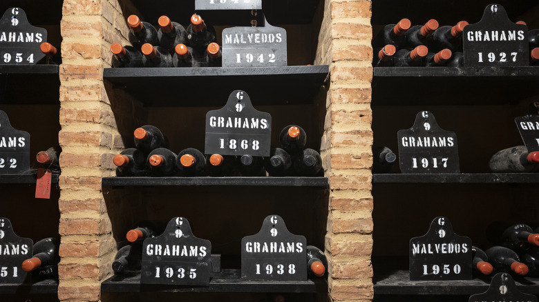 Port wine bottles in cellar