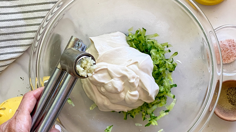 tzatziki ingredients in bowl