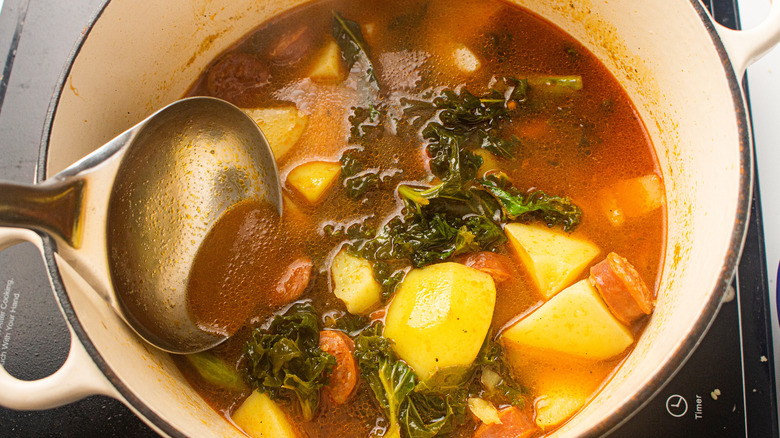 portuguese kale soup in pot