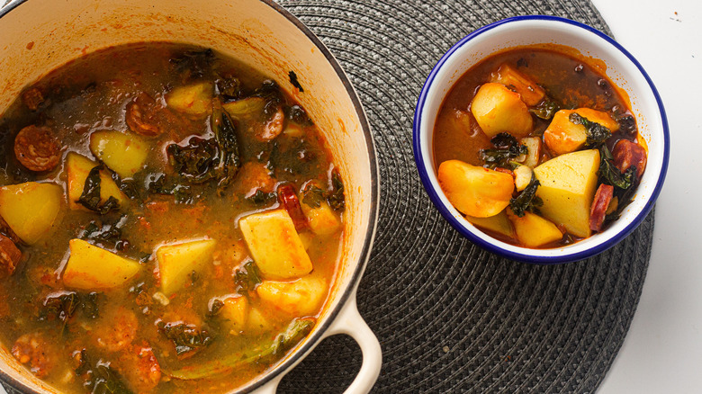 portuguese kale soup in bowls