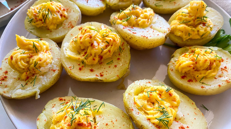 vegan deviled egg potatoes on plate