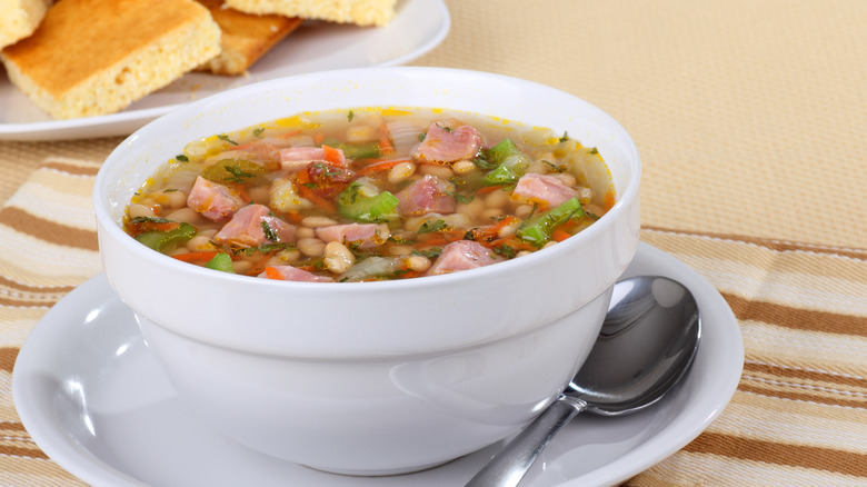 Ham and bean soup with cornbread