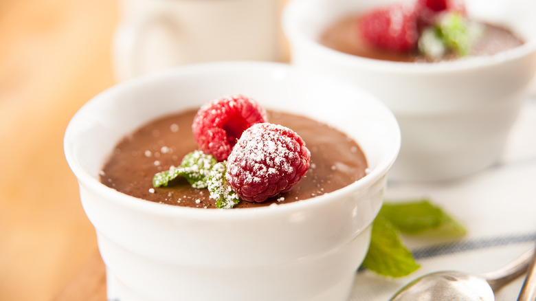 chocolate pots de creme with raspberries