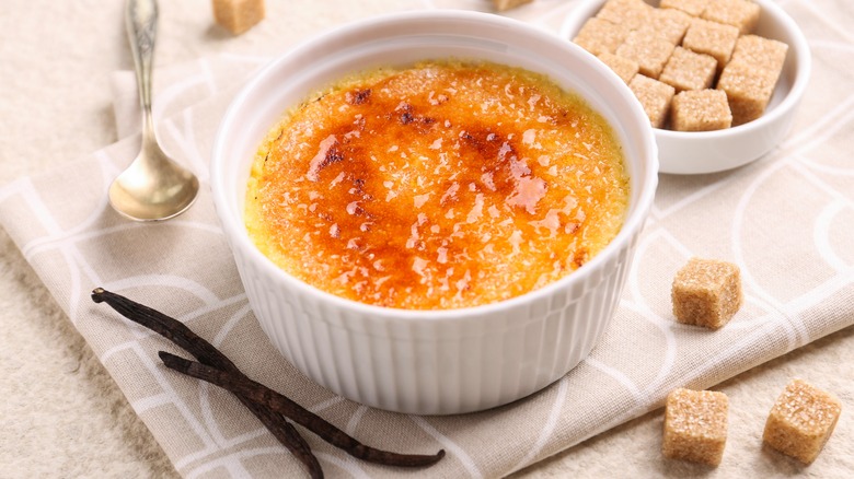 creme brulee with sugar and vanilla