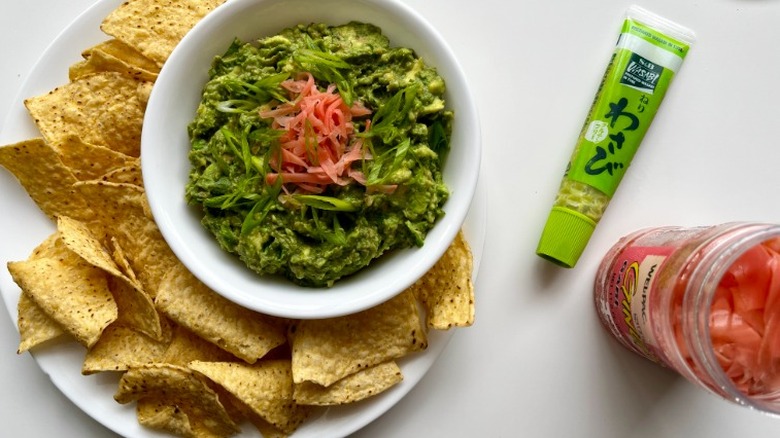 ginger wasabi guacamole with ingredients