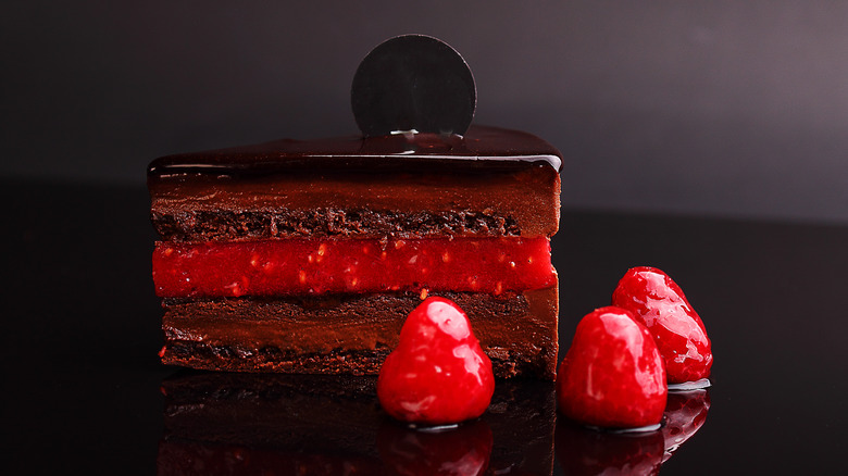 chocolate entremet with rasperry jelly