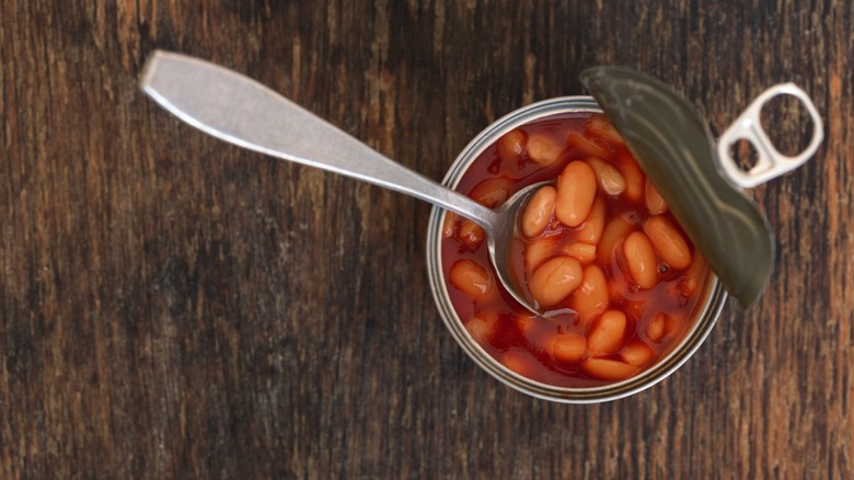 Canned beans in a tin