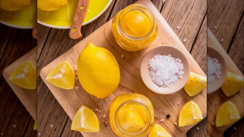 preserved lemons on cutting board