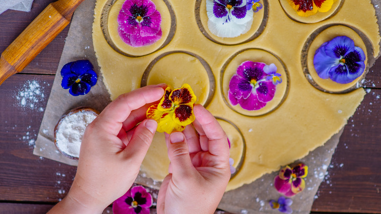 making cookies with assorted flowers 