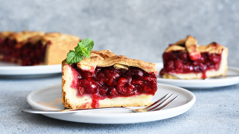 fruit pie sliced on plates