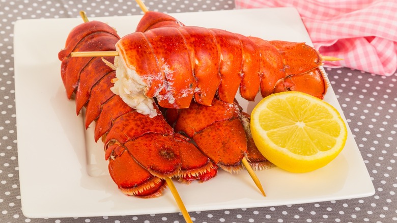 Lobster tails on wooden skewers