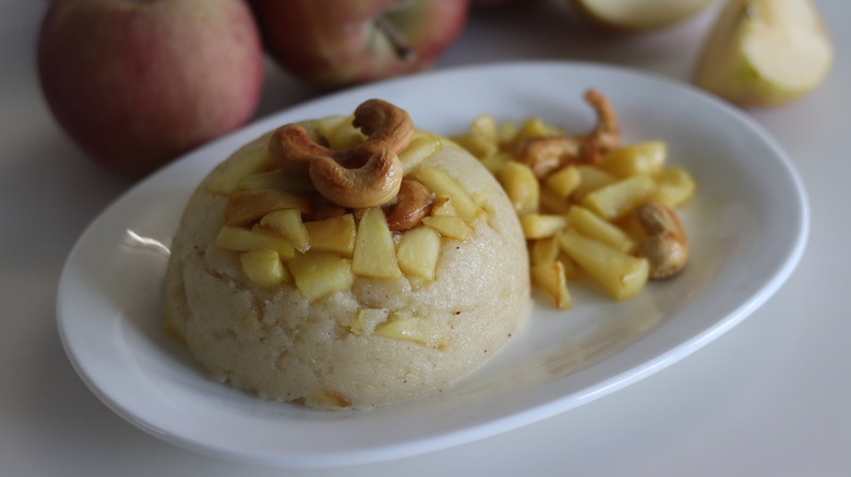 Sheera with apples on plate