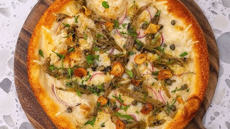 Top-down view of Coletta's "Anchovy" and Caper Pizza