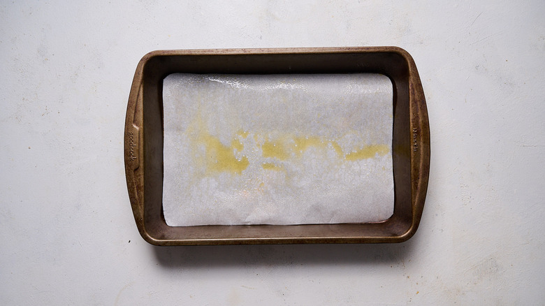 baking dish lined with parchment