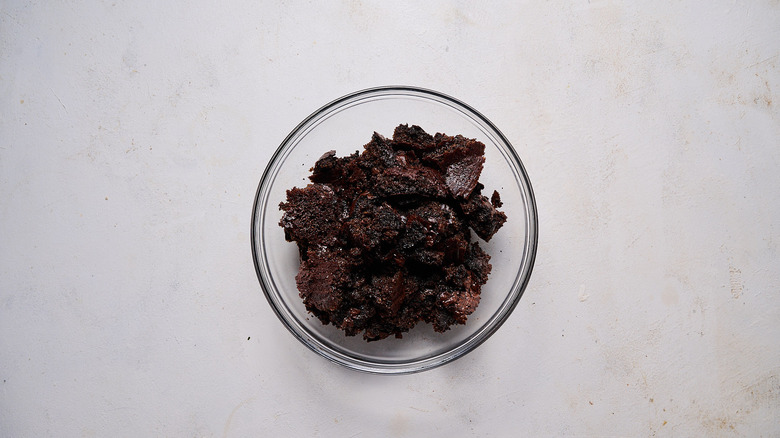 crumbled cake in bowl