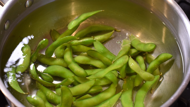 boiling edamame in salted water