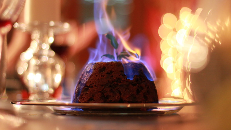 Christmas pudding on fire