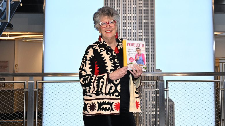 prue leith holding cookbook