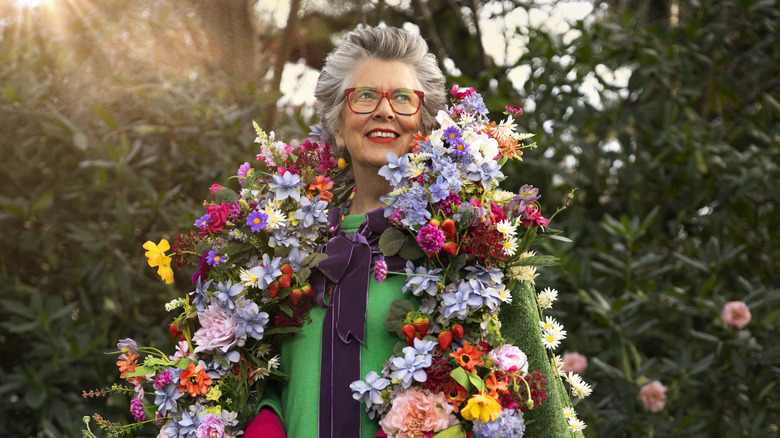 Prue Leith wearing flowers