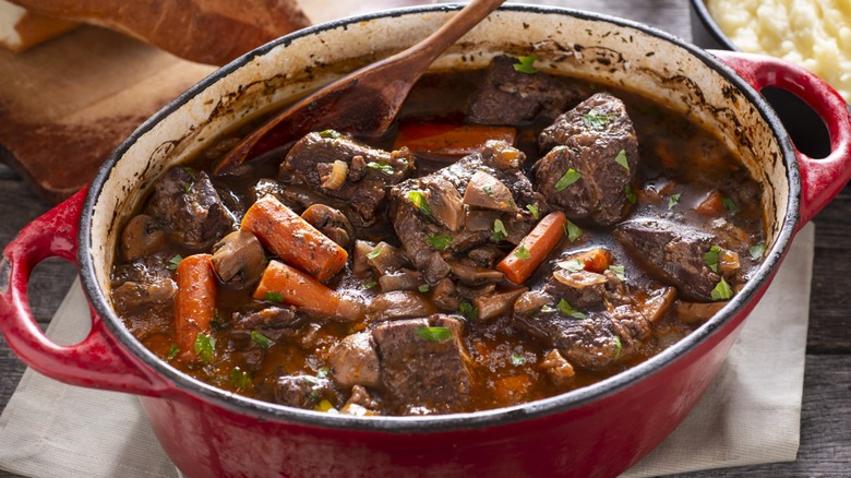 Stew in a cast iron Dutch oven