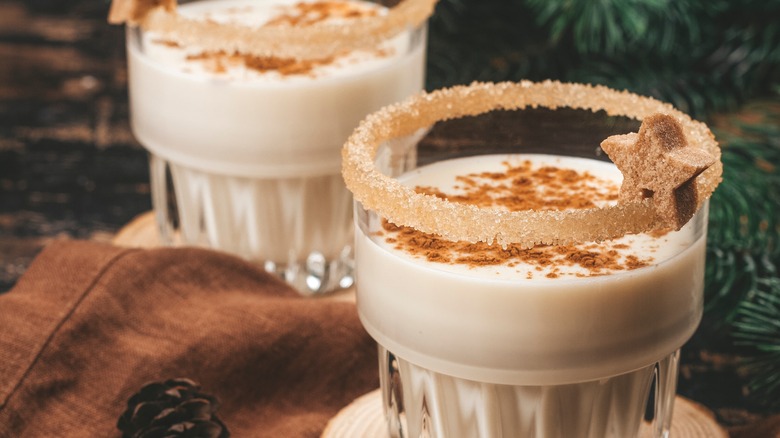 eggnog served in garnished glass