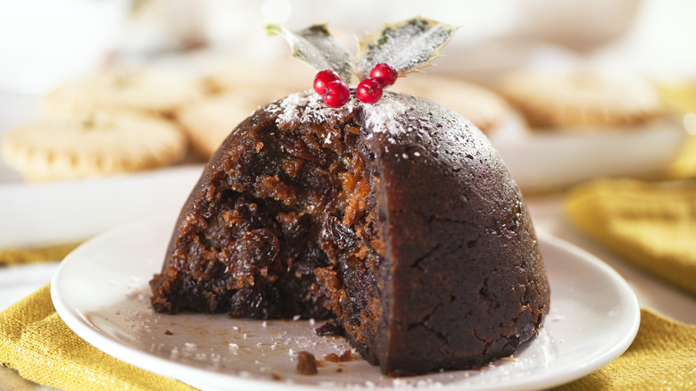 Christmas pudding with holly berries